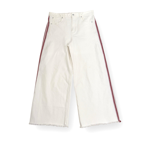 Anthropologie Pilcro Dishtowel Stripe Mid-Rise Wide-Leg Jeans Womens 32 Ivory - Picture 3 of 13